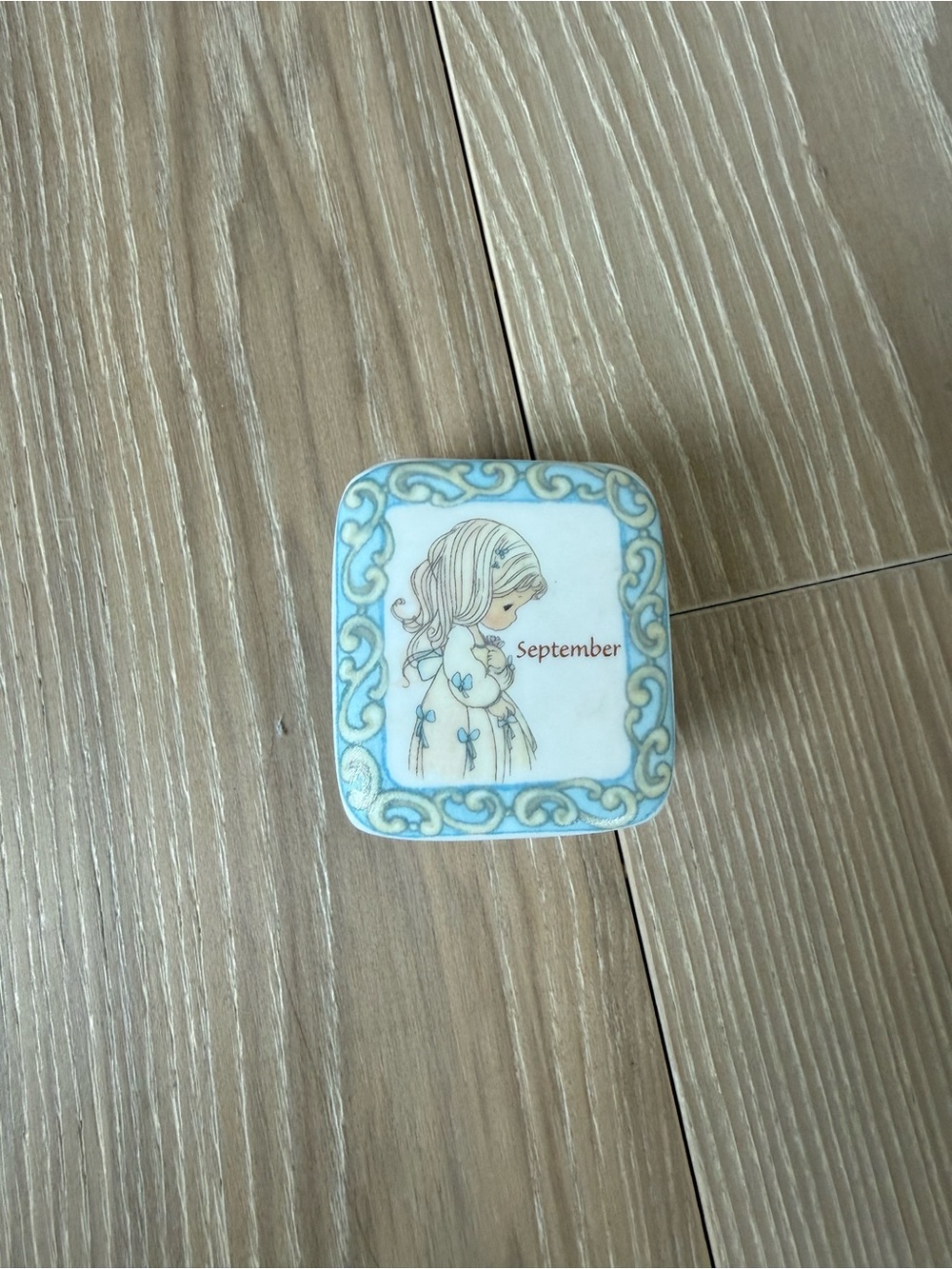 Precious Moments Blue and Cream September Trinket Box